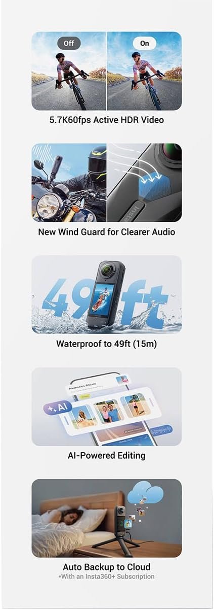 Insta360 X5 Essentials Bundle – 8K Waterproof 360 Action Camera Kit 15 Insta360 X5 Essentials Bundle – 8K Waterproof 360 Action Camera Kit - Image 9