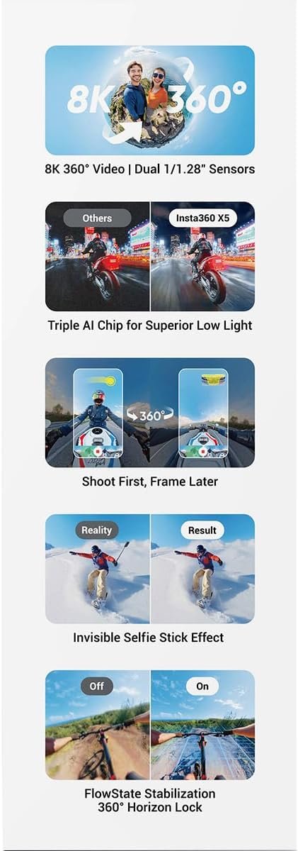 Insta360 X5 Essentials Bundle – 8K Waterproof 360 Action Camera Kit 8 Insta360 X5 Essentials Bundle – 8K Waterproof 360 Action Camera Kit - Image 2