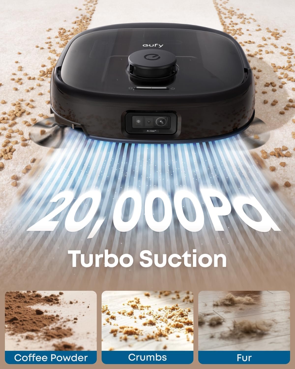 eufy Robot Vacuum – All-in-One Vacuum & Mop, 20,000 Pa Turbo Suction, HydroJet Roller Mop, AI Obstacle Avoidance, Zero-Tangle Design 12 eufy Robot Vacuum – All-in-One Vacuum & Mop, 20,000 Pa Turbo Suction, HydroJet Roller Mop, AI Obstacle Avoidance, Zero-Tangle Design - Image 6